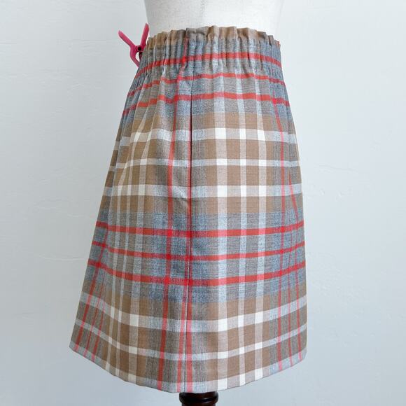 J. Crew Plaid Tan Wool Blend Elastic Waist Mini Skirt - Picture 4 of 7
